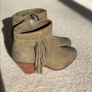 Sam Edelman Olive Green Fringe Booties 8